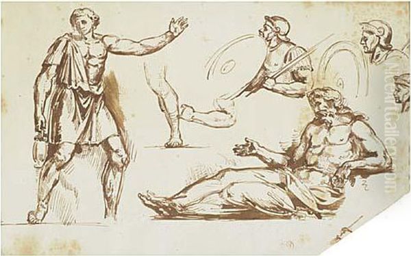 Sheet Of Studies Of Figures From The Antique Oil Painting by Eugene Delacroix