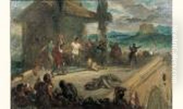 L'assassinat De Jean Sans Peur Au Pont De Montereau Oil Painting by Eugene Delacroix