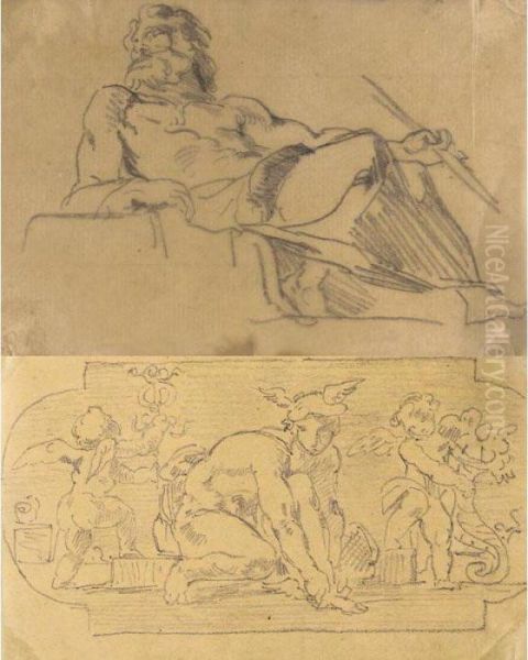 A Study For The Orpheus Group In
 The Peers' Library And Two Studies For Mercury And Mars From The Salon 
De La Paix: Three Drawings Oil Painting by Eugene Delacroix