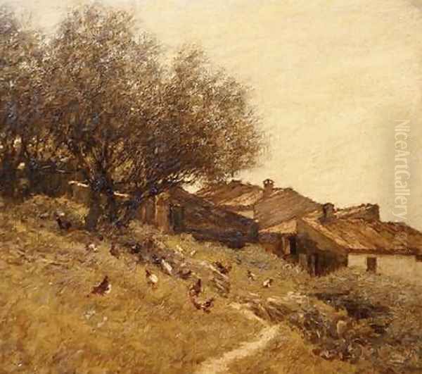 A Hillside Village in Provence Oil Painting by Henry Herbert La Thangue