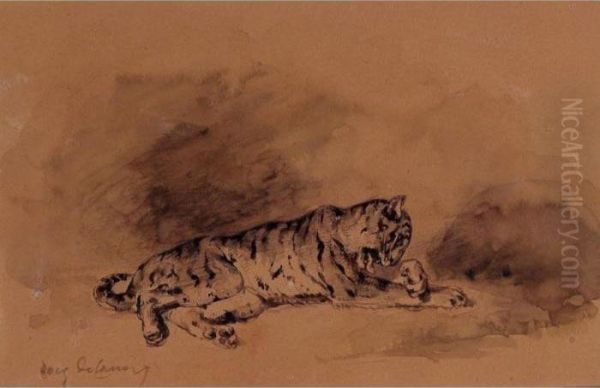 Study Of Tiger Oil Painting by Eugene Delacroix