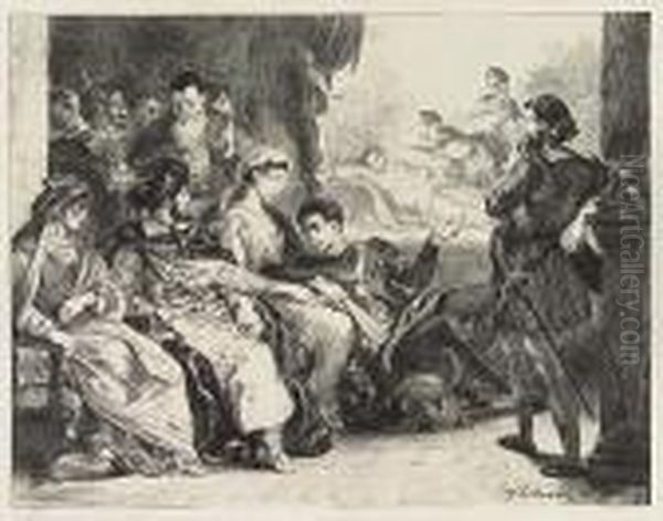 Hamlet Fait Jouer Aux Comediens La Scene De L'empoisonnement De Son Pere Oil Painting by Eugene Delacroix