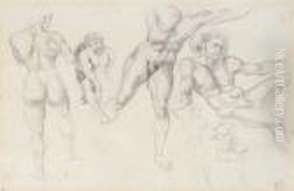 Studies Of Six Male Figures Oil Painting by Eugene Delacroix