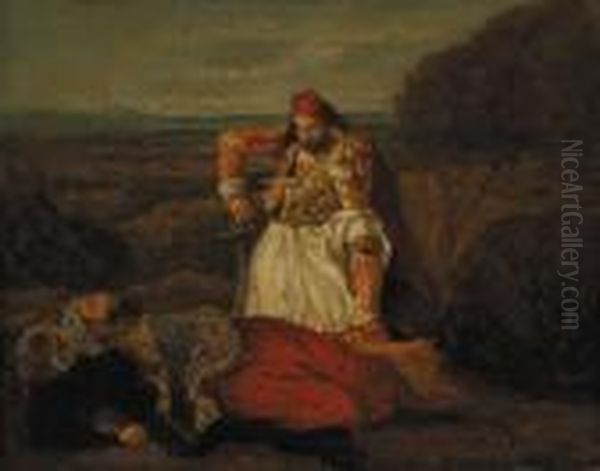 The Giaour Contemplating The Dead Hassan Oil Painting by Eugene Delacroix