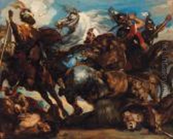 The Lion Fight Oil Painting by Eugene Delacroix