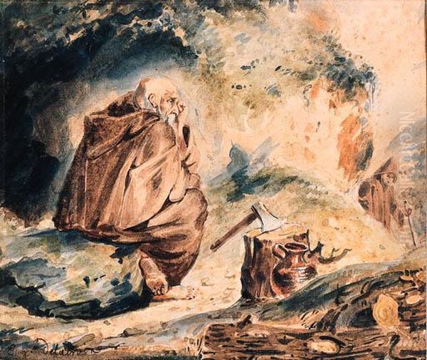 Deux Hermites Devant Une Grotte Oil Painting by Eugene Delacroix