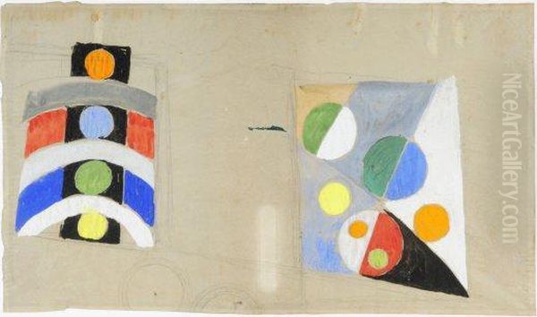 Deux Etudes Pour Le Pavillon Des Chemins De Fer (maquette De Presentation) Oil Painting by Robert Delaunay