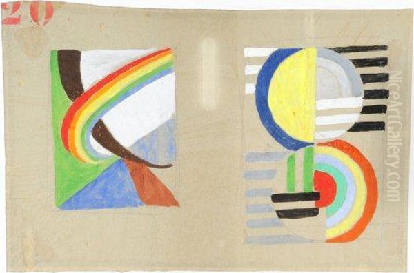 Deux Etudes Pour Le Pavillon Des Chemins De Fer (maquette De Presentation) Oil Painting by Robert Delaunay