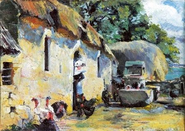 Cour De Ferme A Concarneau Oil Painting by Robert Delaunay