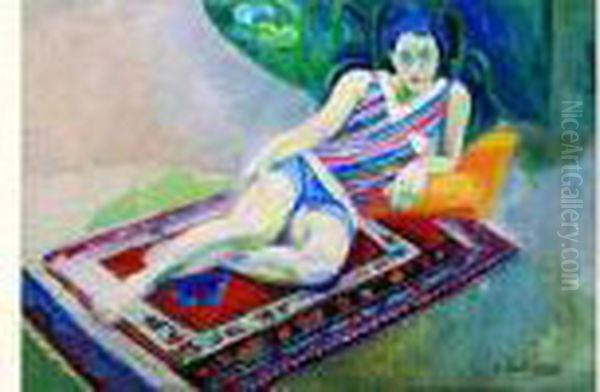 Femme Allongee Sur Un Tapis (portrait De Maria Lani) 1920 Oil Painting by Robert Delaunay