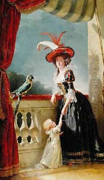 Portrait of Louise Elisabeth de France 1727-59 Duchess of Parma and her son Ferdinand 1751-1802 Oil Painting by Adelaide Labille-Guyard