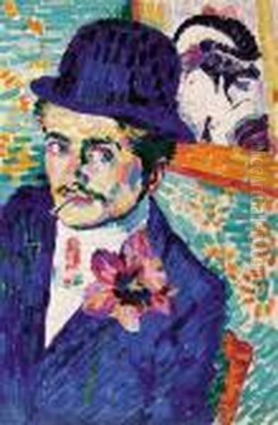 L'homme A La Tulipe (portrait De Jean Metzinger) Oil Painting by Robert Delaunay