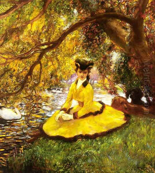 At the Riverbank Oil Painting by Gaston de Latouche