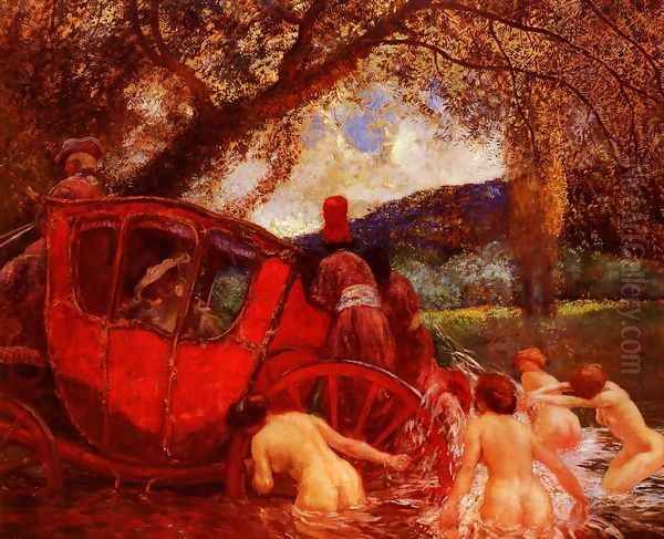 Le Gue (The Ford) Oil Painting by Gaston de Latouche