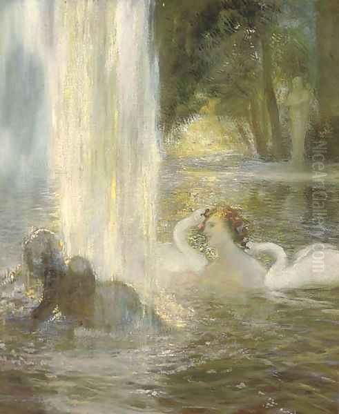 Reverie in the fountain Oil Painting by Gaston de Latouche