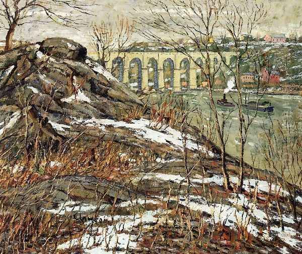 Harlem River in Winter Oil Painting by Ernest Lawson