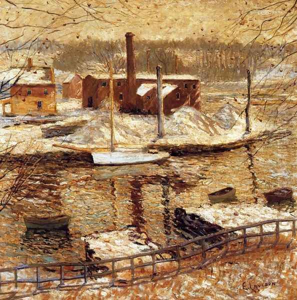 River Scene in Winter Oil Painting by Ernest Lawson