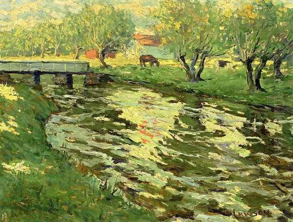 Horses Grazing by a Stream Oil Painting by Ernest Lawson