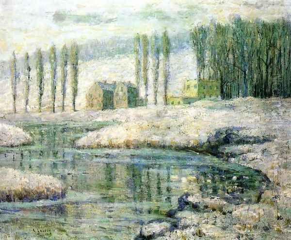 Creek in Winter Oil Painting by Ernest Lawson