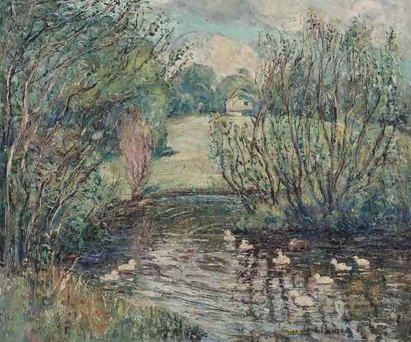 Duck Pond Oil Painting by Ernest Lawson