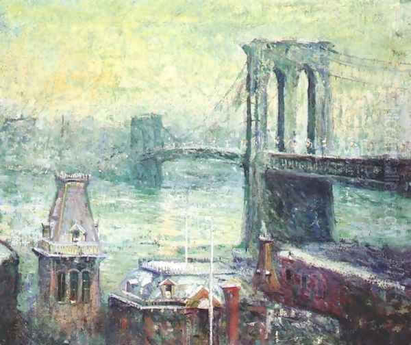 Brooklyn Bridge Oil Painting by Ernest Lawson