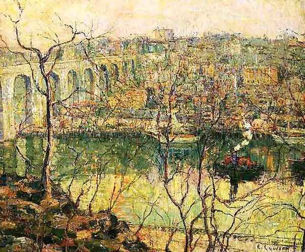 High Bridge, Early Moon Oil Painting by Ernest Lawson