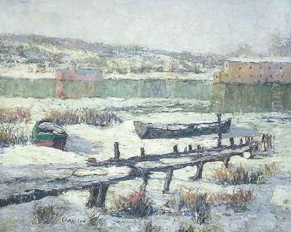 Snowbound Boats Oil Painting by Ernest Lawson