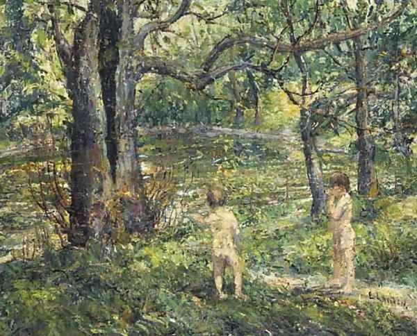 Swimming Pool in the Meadow Oil Painting by Ernest Lawson