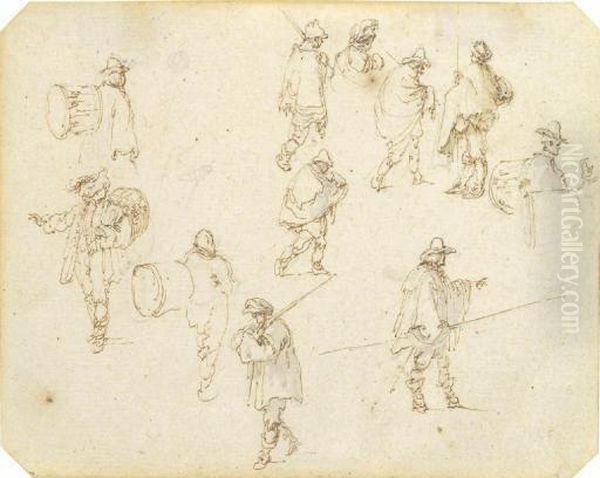 Studies Of Drummers, Peasants And Soldiers With Swords And Lances Oil Painting by Stefano della Bella