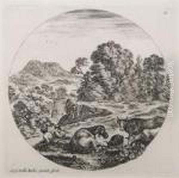 Pastoral Scene, Together With An Engraving After Cornelis Bos Oil Painting by Stefano della Bella