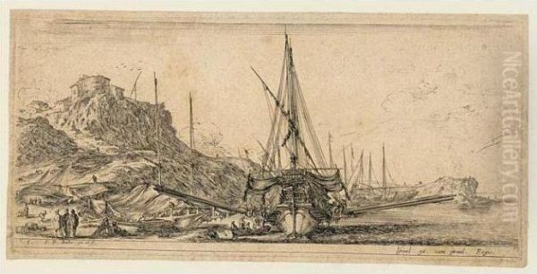 A Sea Landscape With A Port by Stefano della Bella