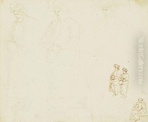 Studies Of Turbaned Figures And A Seated Woman Andchild Oil Painting by Stefano della Bella