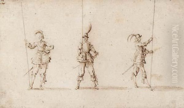 Three Soldiers, After Jacques Callot Oil Painting by Stefano della Bella