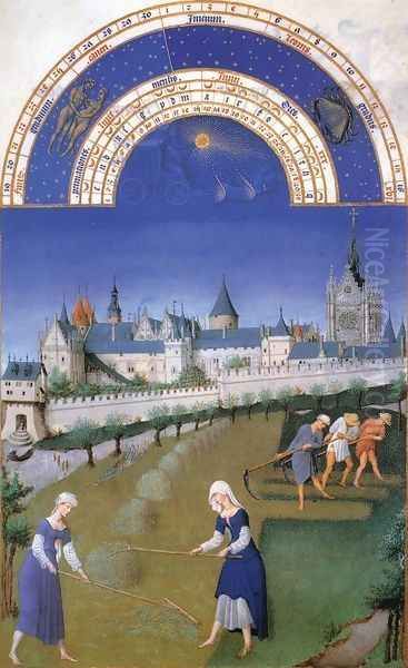 Les tres riches heures du Duc de Berry- Juin (June) 1412-16 Oil Painting by Jean Limbourg