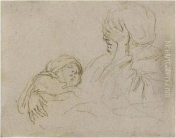 Recto: Mother And Sleeping Child; Verso: Landscape Oil Painting by Stefano della Bella