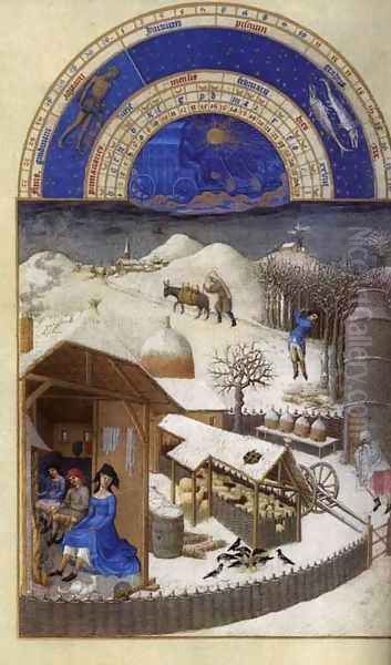 Les tres riches heures du Duc de Berry- Fevrier (February) 1412-16 Oil Painting by Jean Limbourg