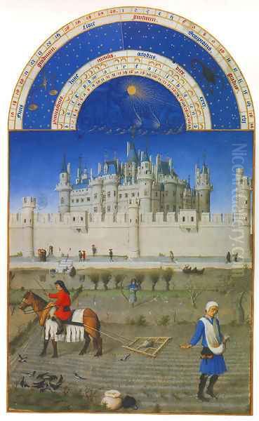 Les tres riches heures du Duc de Berry- Octobre (October) 1412-16 Oil Painting by Jean Limbourg