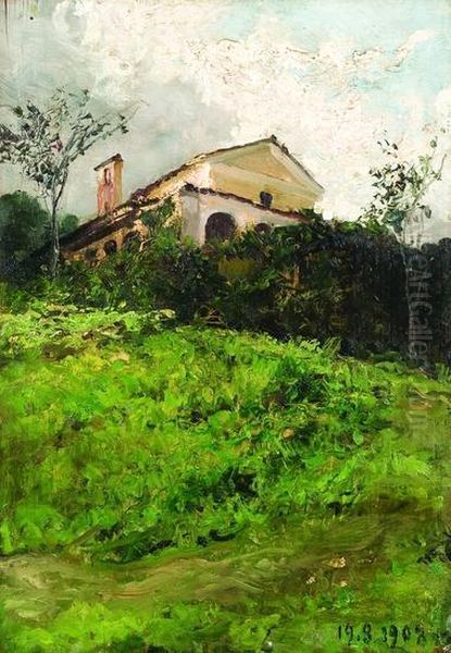 Scorcio Di Chiesa In Campagna Oil Painting by Lorenzo Delleani