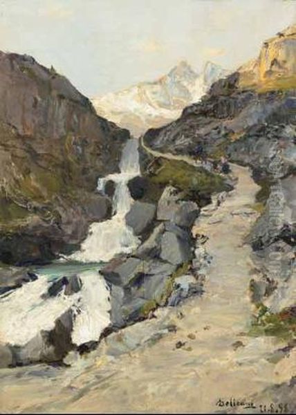 Mulattiera Lungo Il Torrente (ceresole Reale) Oil Painting by Lorenzo Delleani