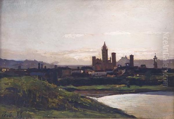 Veduta D'alba Oil Painting by Lorenzo Delleani