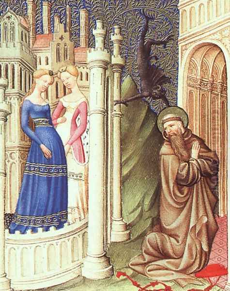 Belles Heures de Duc du Berry -Folio 186- St. Jerome Tempted by Dancing Girls 1408-09 Oil Painting by Jean Limbourg