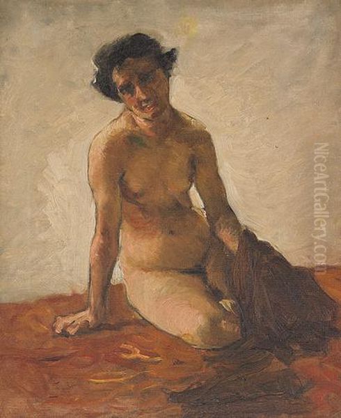 Figura Nuda Accosciata Oil Painting by Lorenzo Delleani