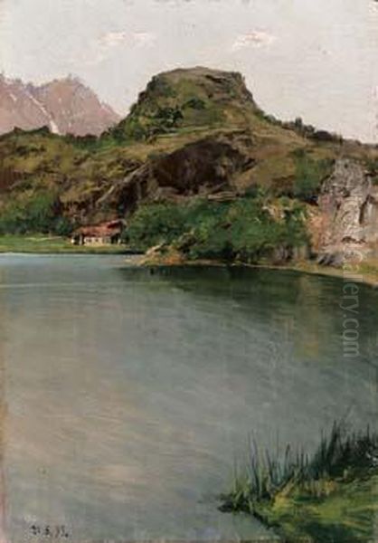 Lago Oil Painting by Lorenzo Delleani