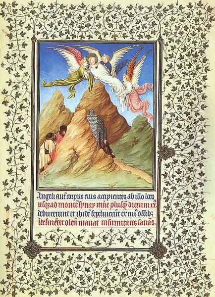 Belles Heures de Duc du Berry -Folio 20- St. Catherine's Body Carried to Mt. Sinai 1408-09 Oil Painting by Jean Limbourg