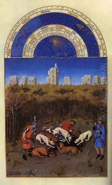 Les tres riches heures du Duc de Berry- Décembre (December) 1412-16 Oil Painting by Jean Limbourg