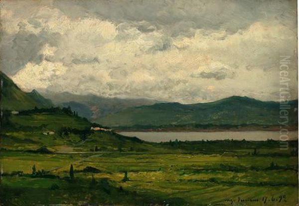 Lago Di Pusiano Oil Painting by Lorenzo Delleani