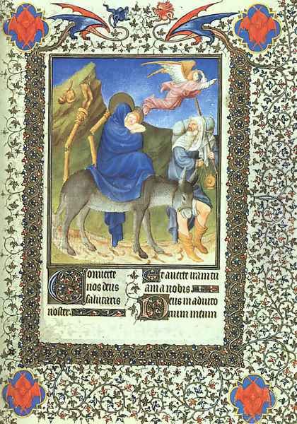 Belles Heures de Duc du Berry -Folio 63- The Flight into Egypt 1408-09 Oil Painting by Jean Limbourg