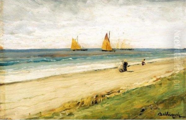 Passeggiata Lungo La Spiaggia Oil Painting by Lorenzo Delleani