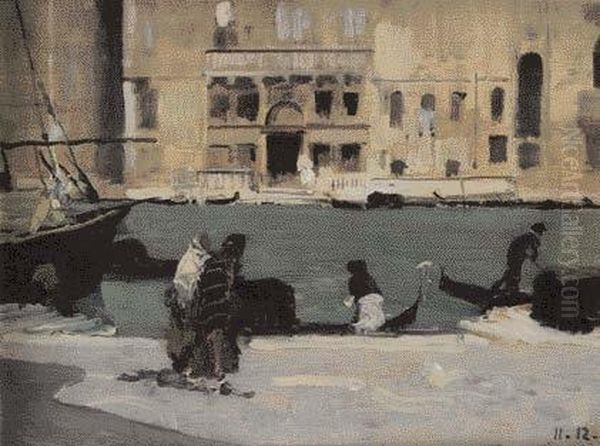 Canale A Venezia In Dicembre Oil Painting by Lorenzo Delleani