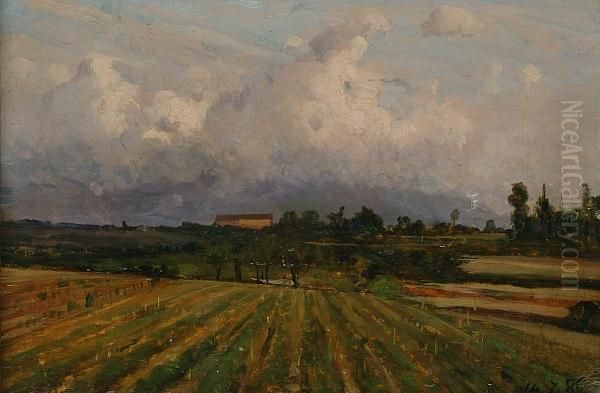 Landscape With Clouds Oil Painting by Lorenzo Delleani